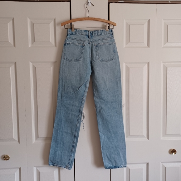 100% Cotton ZARA Women's 2 Light Blue Distressed Jeans, Straight Leg. Button Fly - Picture 7 of 16
